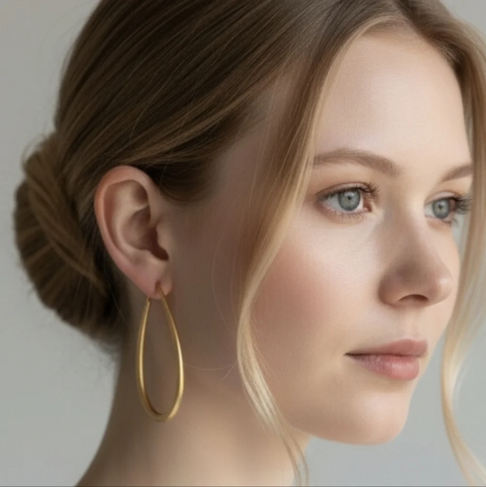 New! Gold Teardrop Hoop Earrings • Modern Statement (2005c) • NWOT